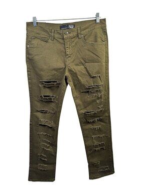 Rustic Dime Mens Taper Fit Jeans Size 34x30 Olive Green Distressed Made In USA